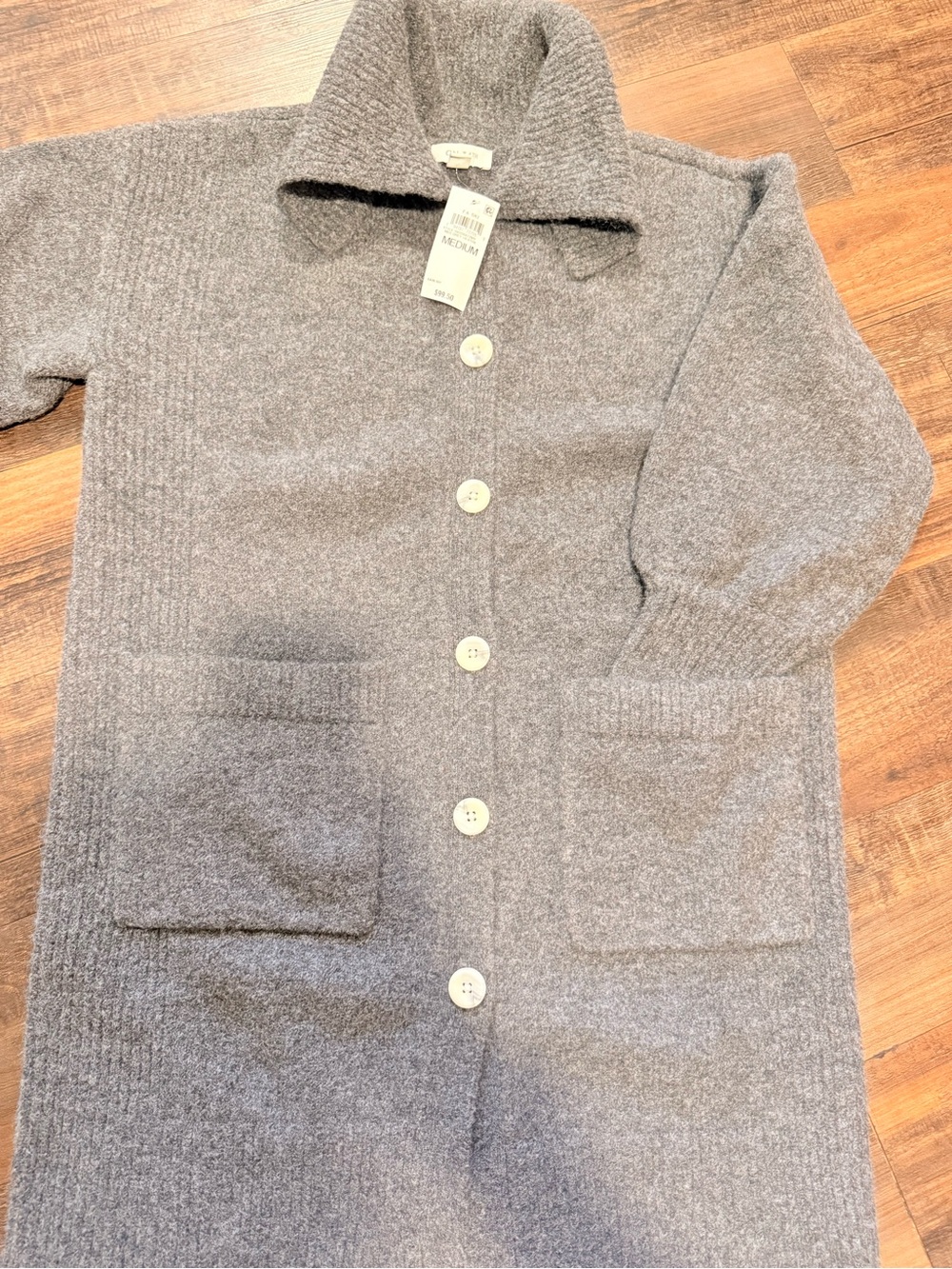 Cozy Gray Button-Front Knit Cardigan Dress